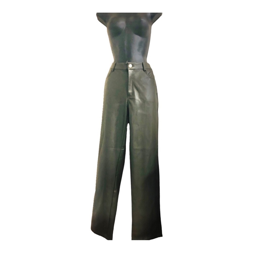 Andrew Marc dark olive green high waist pleather pants Size 2 brand new